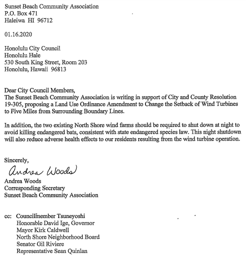 Sunset Beach night shutdown and 5 mi setback 2020 letter